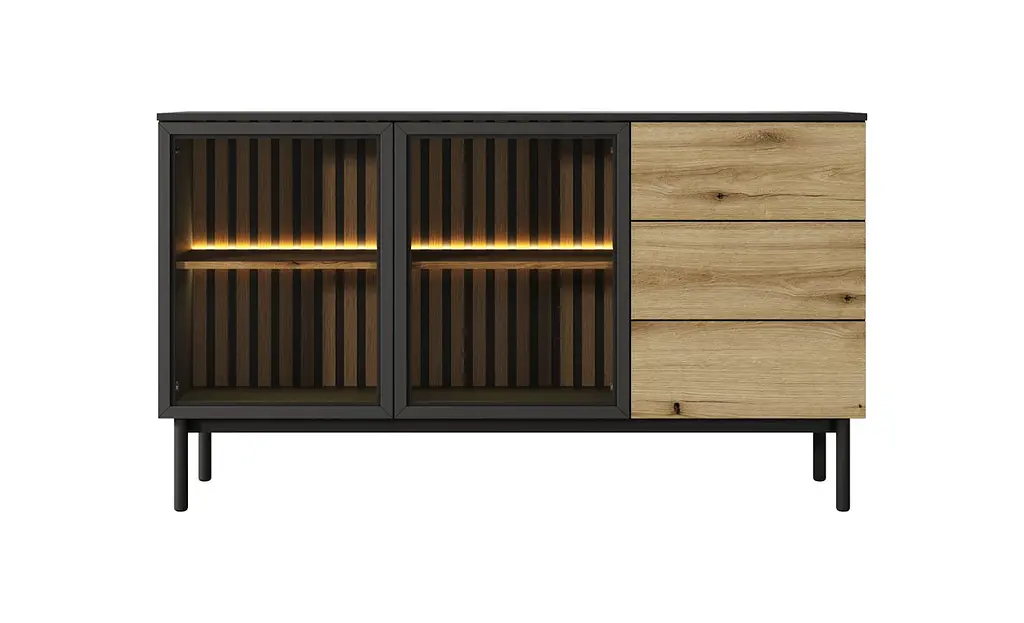 Комод с подсветкой Perfect Home Ланг/Lang 2-дверный с 3 ящиками 2D3S/150 Черный/дуб эвок (PFH-091143) - фото 3