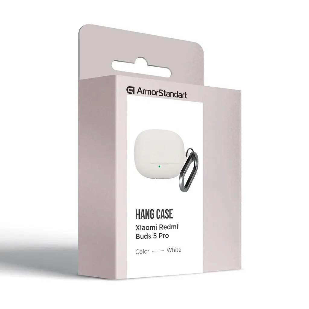 Силіконовий чохол для навушників Xiaomi Buds 5 Pro, Hang Case, білий, ультратонкий захисний кейс товщиною 2 мм, захист від подряпин, пилу та ударів, компактний, з карабіном для кріплення, ArmorStandart (ARM84518) - фото 3
