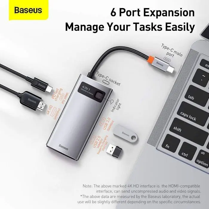 USB-хаб Baseus Metal Gleam Series 6-in-1 Multifunctional Type-C Hub Docking Station Space Gray (CAHUB-CW0G) [75252] - фото 5
