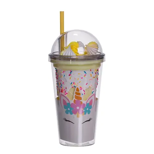 Пластикова склянка з трубочкою та кришкою 400 мл багаторазова пластикова склянка Жовтий Yiwu HP-18-1Y - фото 3