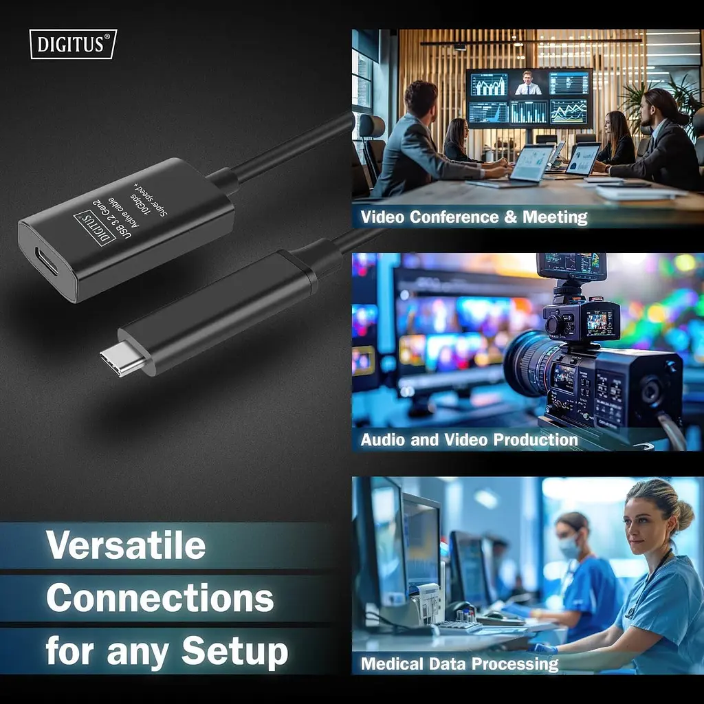 Подовжувач Digitus USB 3.2 Gen2 Active Cable 10G, C/M-C/F, 5м, чорний teh0013732 - фото 8