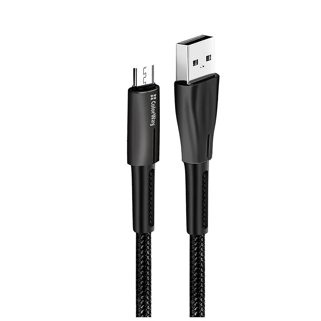 Дата кабель USB 2.0 AM to Micro 5P 1.0m zinc alloy + led black ColorWay (CW-CBUM035-BK) - фото 3