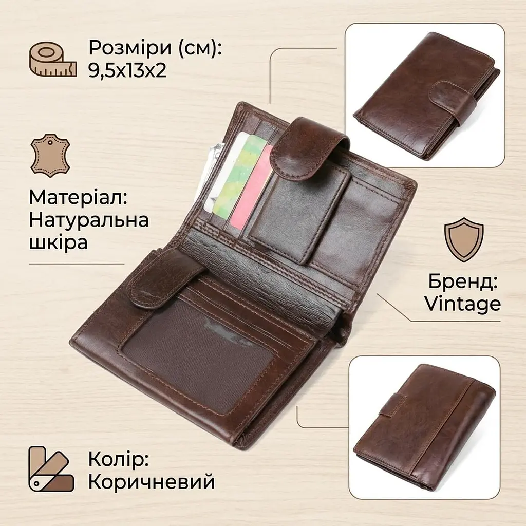 Гаманець чоловічий 14925 Vintage коричневий - фото 3