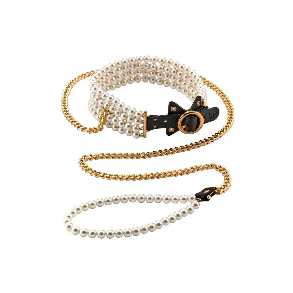 Ошийник з повідцем Guilty Pleasure BDSM Luminous Pearl Leash Collar (золотий)