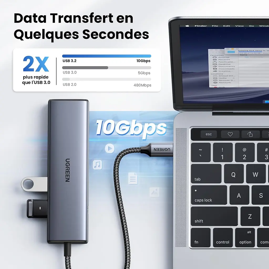 Хаб USB 3.2 Type-C -> 1xUSB-A 3.2/ 1xUSB-A 2.0/2xUSB-C 3.2/ RJ45 PD CM512 сірий UGREEN - фото 4
