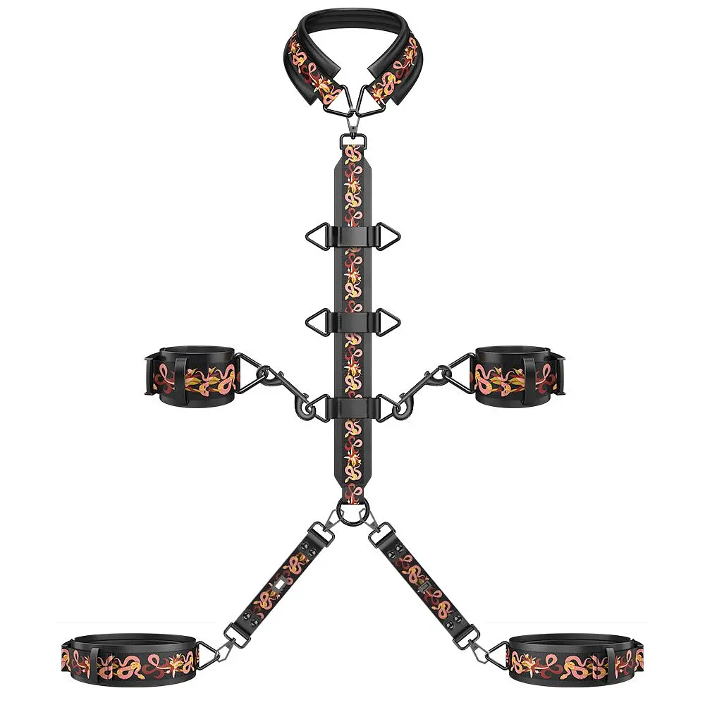 БДСМ-набір LOCKINK The Flowering Serpent Bondage Set, чорний, з малюнком у вигляді змій, 12 предметів - фото 5