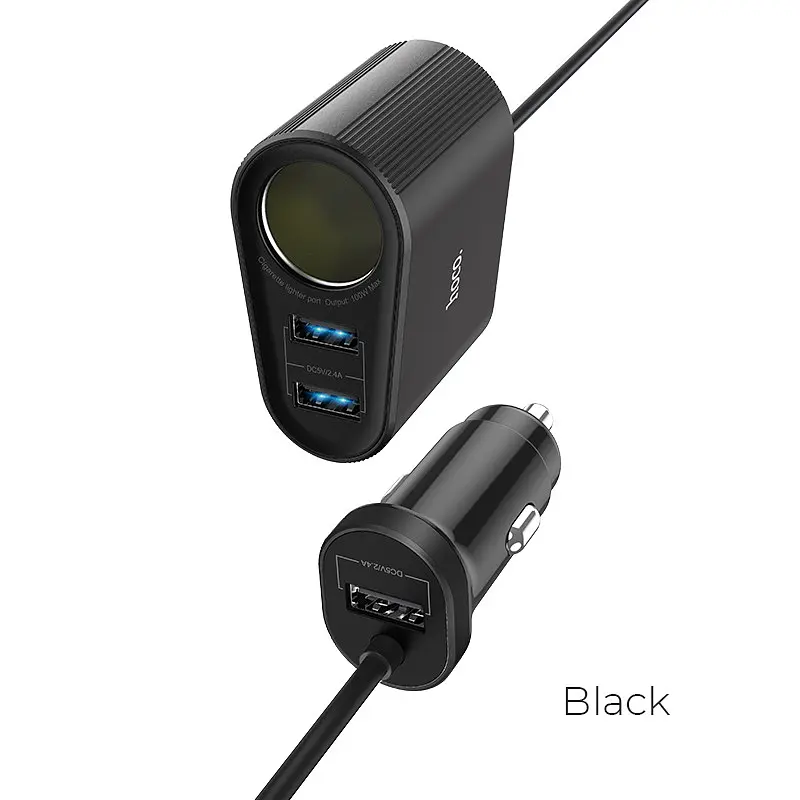 Подовжувач - Адаптер автомобільний Hoco Companheiro Front and Rear Seat Ciigarette Lighter Z35A 100W чорний - фото 2