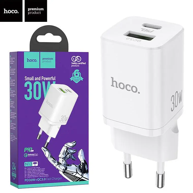 Быстрое зарядное Hoco N13 Bright 30 W 2 порта USB-A + USB-C - фото 3