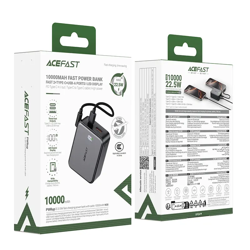 Зовнішній акумулятор ACEFAST M28-10000 22.5W fast charging power bank with cable Black (6974316285984) - фото 2