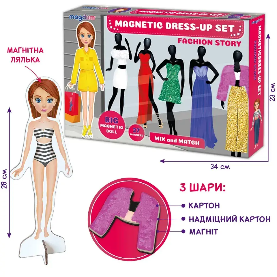 Настільна магнітна гра Magdum Fashion story 2 магнітні ляльки 37 магнітів ML4032-08 EN  - фото 4