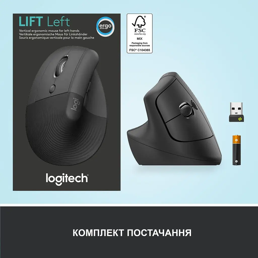 Бездротова миша Logitech Lift Left Vertical Ergonomic Mouse Wireless/Bluetooth Graphite (910-006474) - фото 7