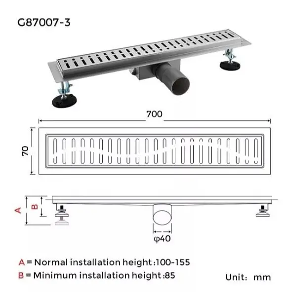 Душовий трап Gappo 70х700 мм, нержавіюча сталь G87007-3 - фото 6