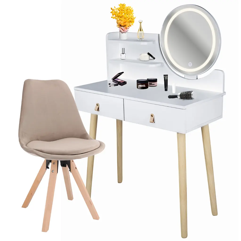 Туалетний столик Jumi Scandi LED + крісло Saida бежевий (шкіряні ручки) - фото 10