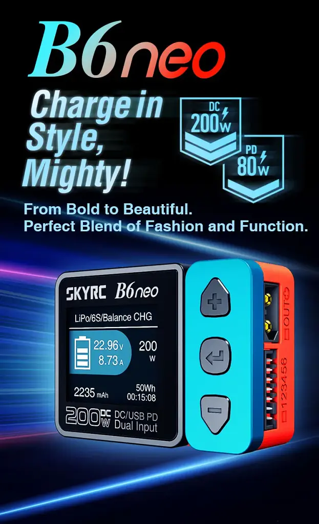 Зарядний пристрій багатофункціональний SkyRC B6 Neo 200w 10A з функцією балансування АКБ FPV DC/PD Blue Red (18769) - фото 5