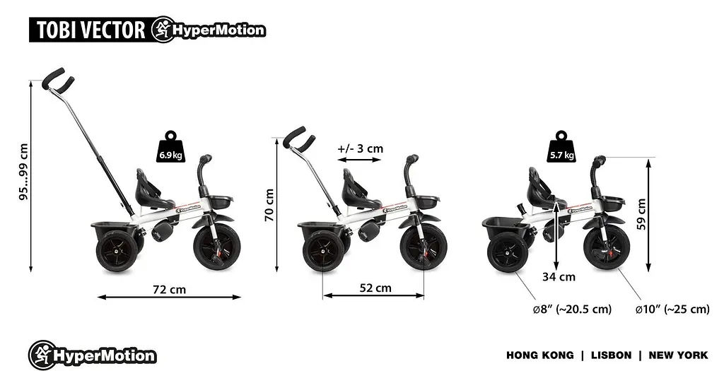 Дитячий триколісний велосипед HyperMotion Tobi Vector з батьківською ручкою 10" 8" light grey (TOBI VECTOR HYP SZAR) - фото 5