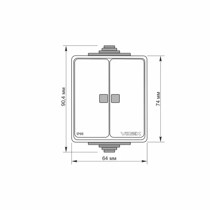 Вимикач зовнішній двоклавішний Videx Binera з підсвіткою сірий IP 65 1 шт. - фото 4