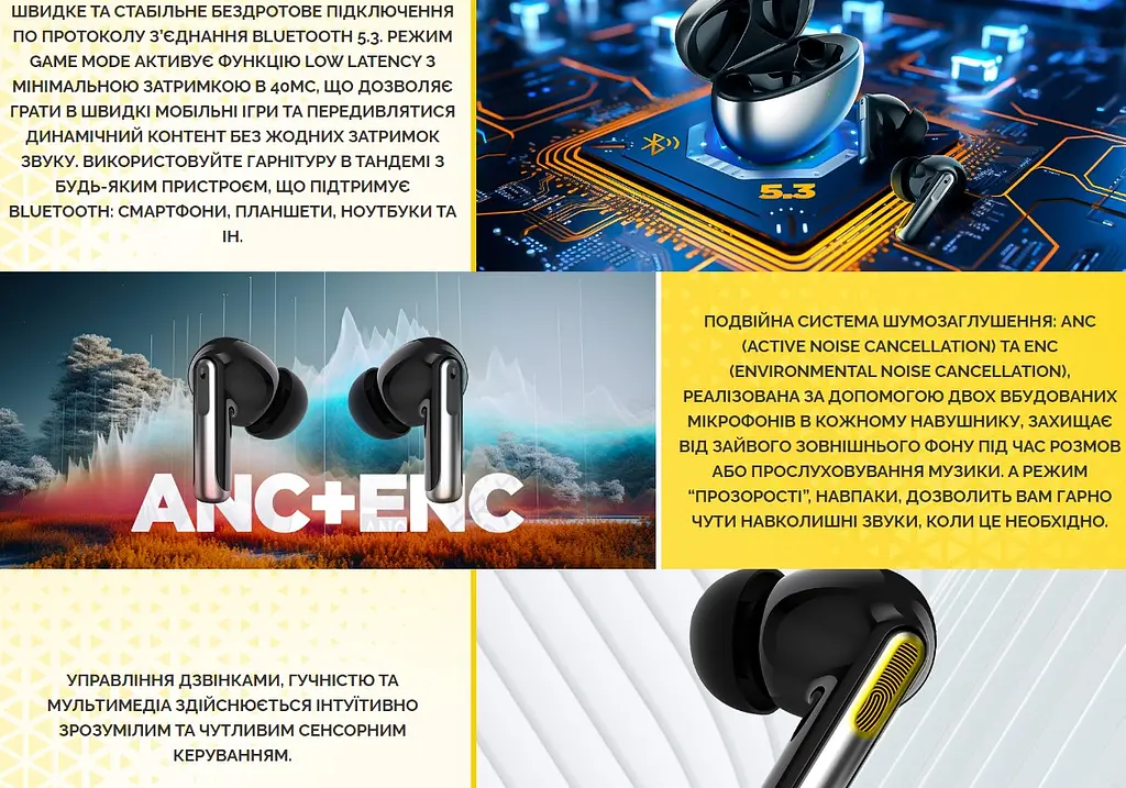 Бездротові Bluetooth 5.3 навушники з мікрофоном HATOR HTA430B TWS Hyrrpunk Truepods SyncHUB Black-Gray - фото 9