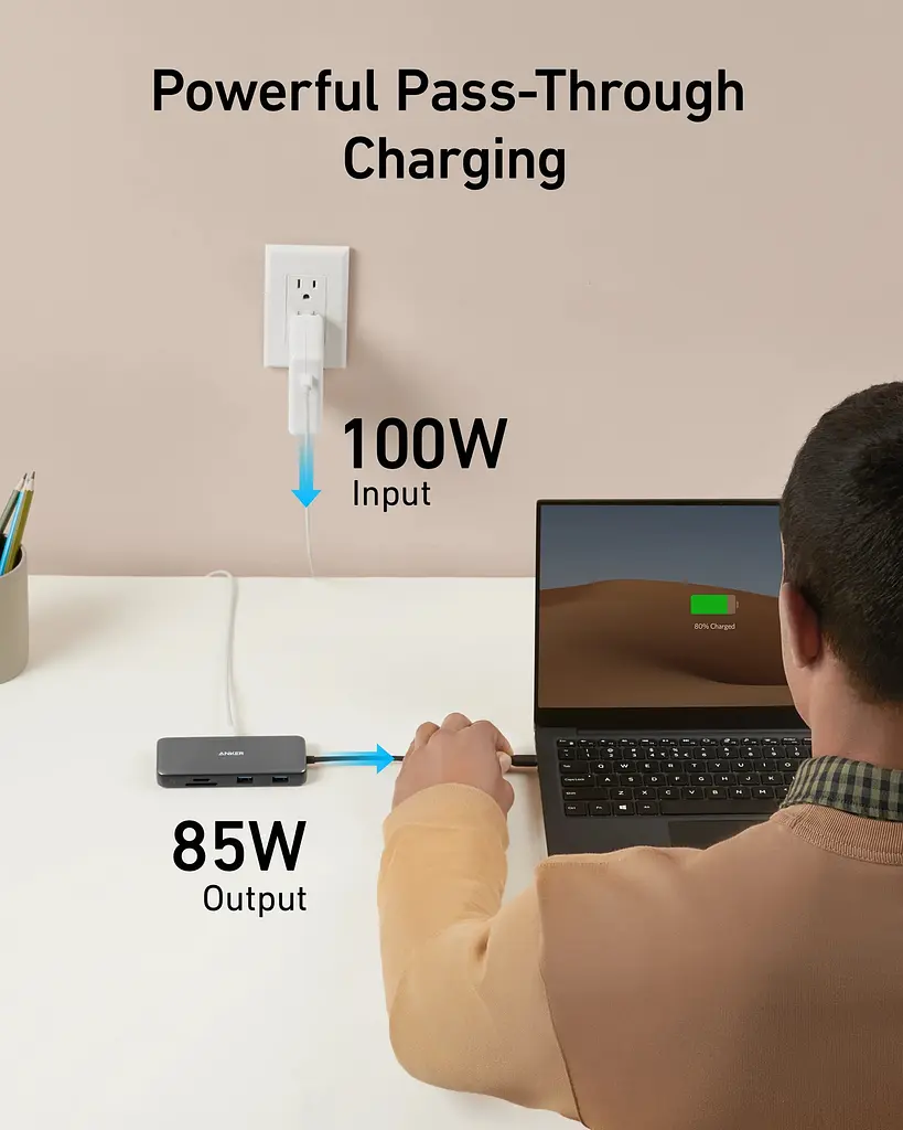 Перехідник Anker PowerExpand 8-in-1 - PD in 100 W/HDMI/2 xUSB-A/USB-C 10 Gbps/LAN/SD Black (7255316) - фото 5