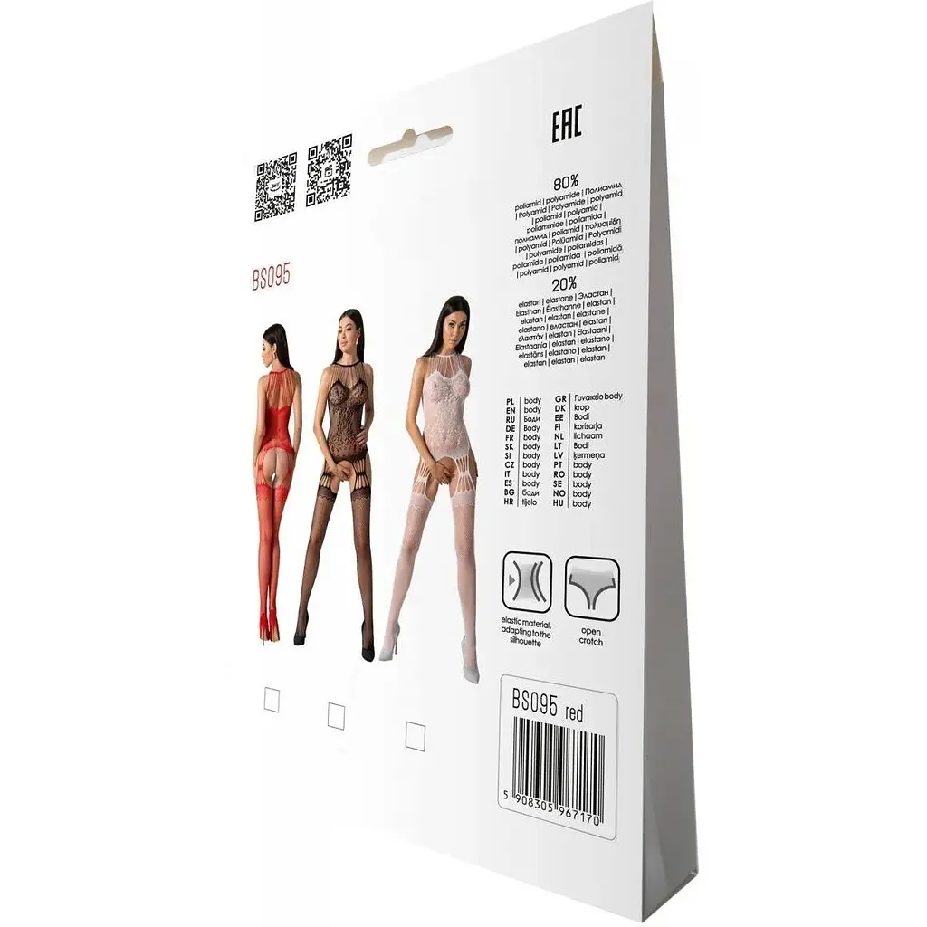 Бодістокінг з безліччю бретелей Passion BS095 One Size, Red, імітація пояса та панчіх, з доступом - фото 7