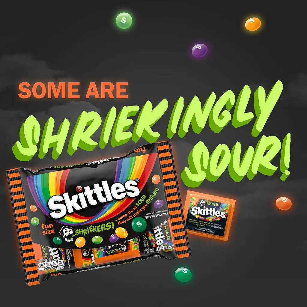 Драже Skittles Shriekers Sour Fun Size Halloween Candy 240г - фото 3