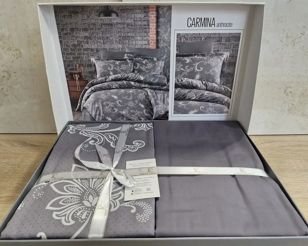 Турецька постільна білизна First Choice Cotton Satin Carmina Anthracite євро - фото 2