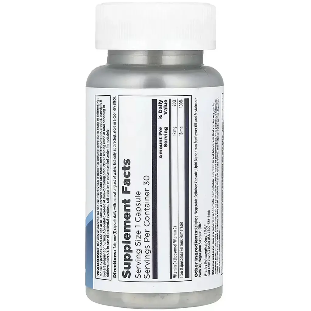 Дієтична добавка KAL Liposomal Iron 18 мг 30 вегетаріанських капсул - фото 2