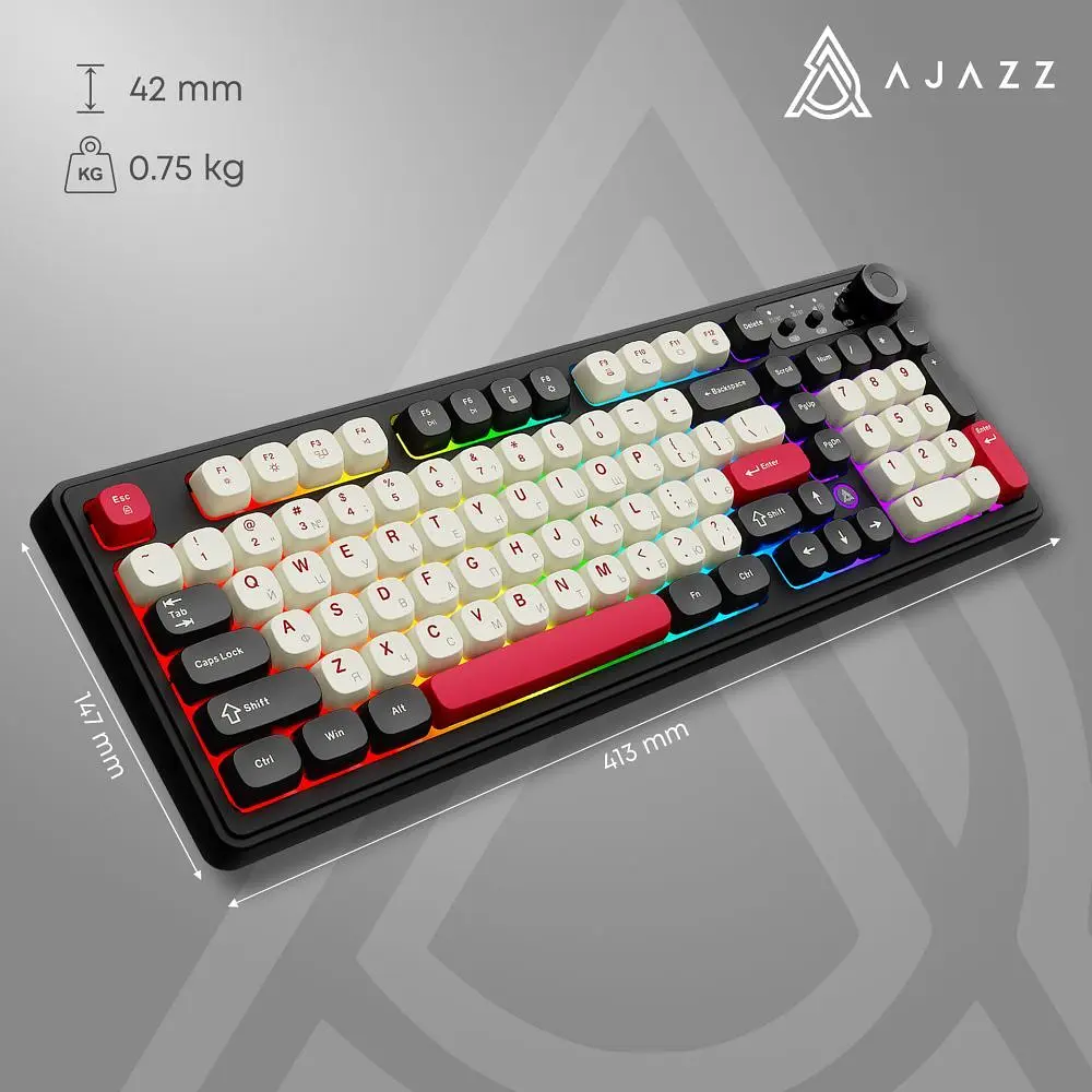 Клавіатура бездротова Ajazz AF98 Plus Black Shark Red (AF98-PLUS-BSR) - фото 2