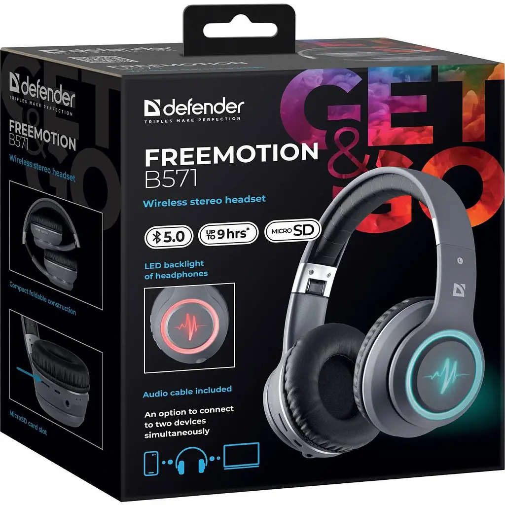 Навушники бездротові Defender FreeMotion B571, Bluetooth+3,5мм, LED, Сірий - фото 5