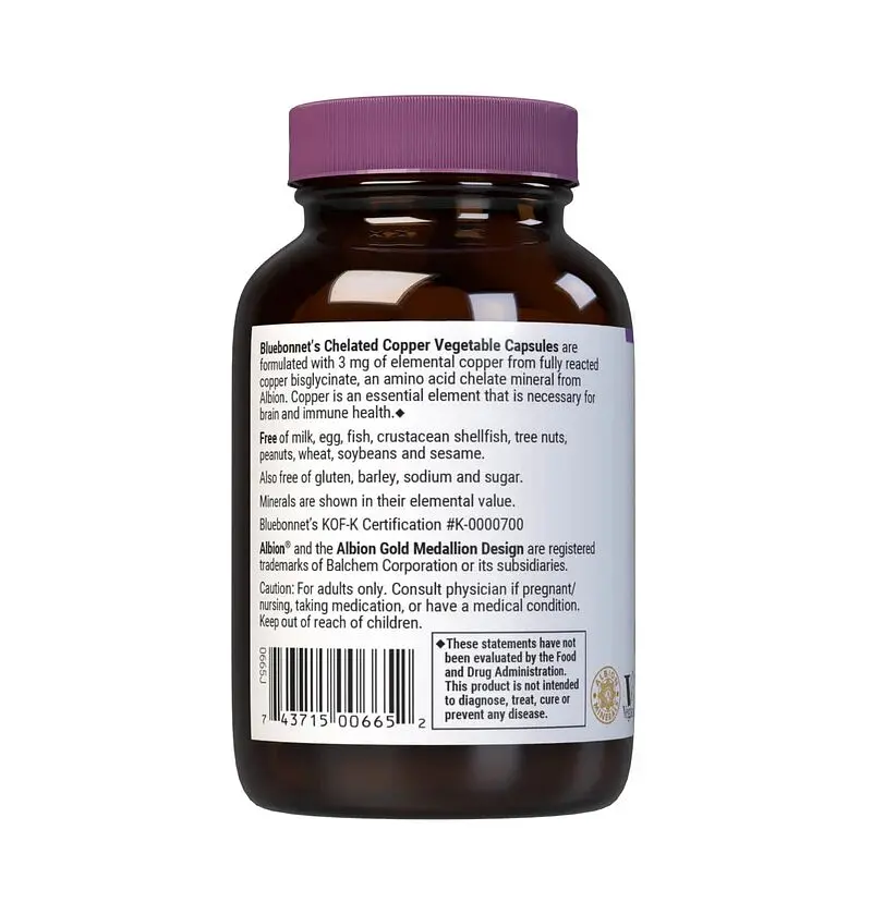Вітаміни та мінерали Bluebonnet Nutrition Albion Chelated Copper, 90 вегакапсул - фото 2