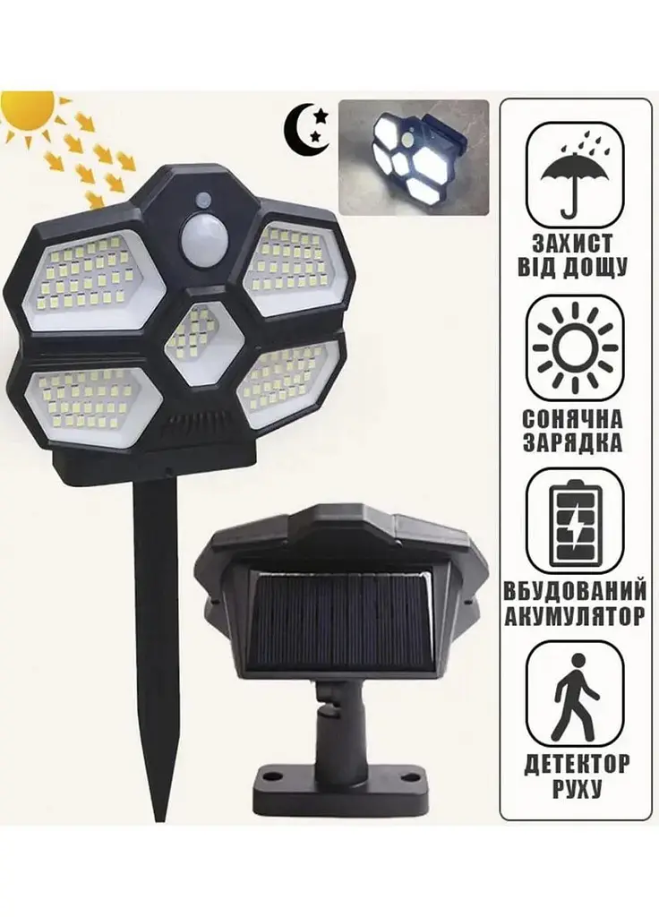 Вуличний світильник Solar Induction Lamp SH-580A • LED ліхтар із сонячною панеллю та датчиком руху - фото 6