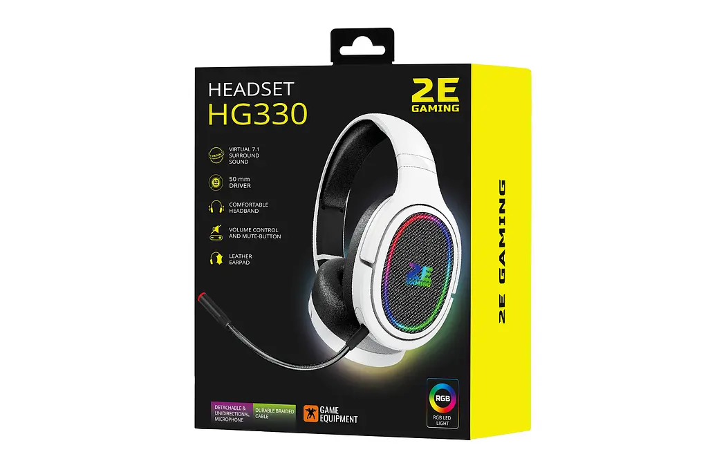 Гарнитура игровая 2E Gaming HG330 RGB USB 7.1 White (2E-HG330WT-7.1) - фото 2