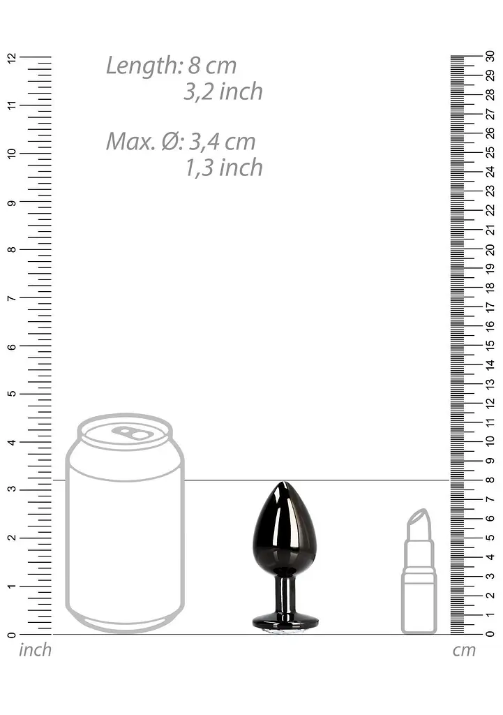 Анальна пробка Ouch! Round Gem Butt Plug M, 8 см (чорний) - фото 6