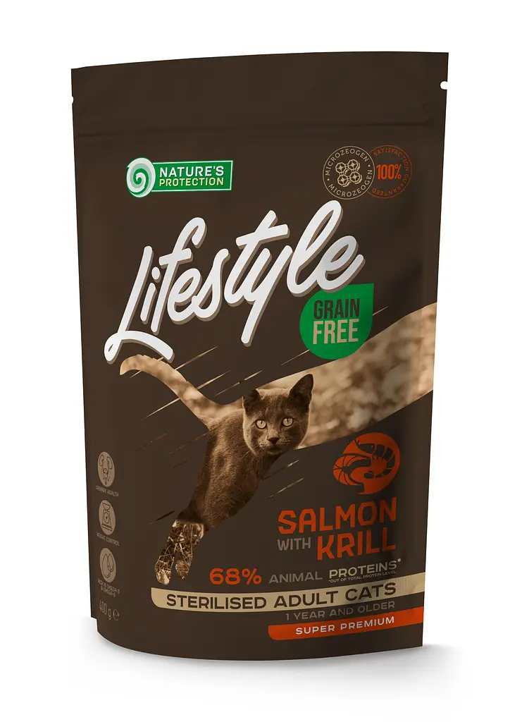Сухий беззерновий корм для стерилізованих котів з лососем Nature's Protection Lifestyle Salmon Sterilised, 400г