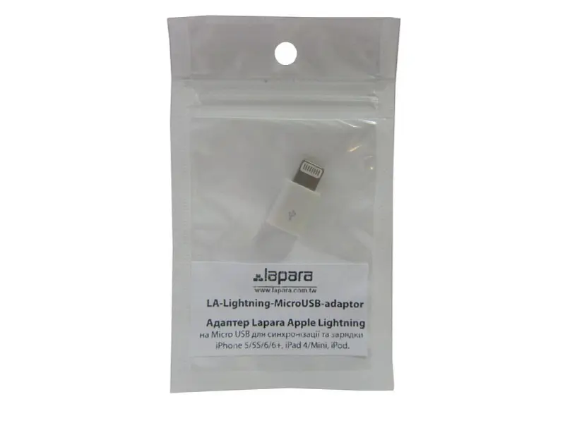 Перехідник Lapara LA-Lightning-MicroUSB-adaptor white (Apple Lightning на Micro USB для iPhone 5/6) - фото 2