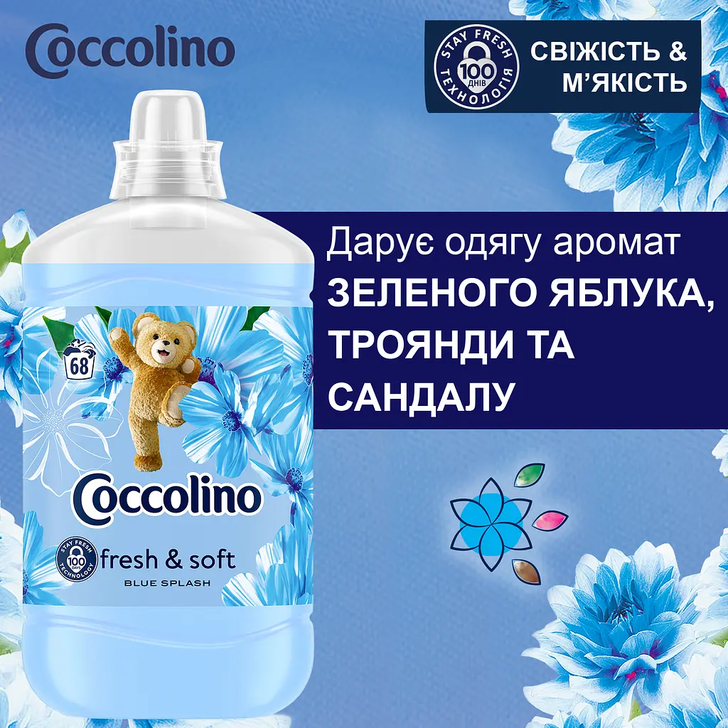 Кондиционер для белья Coccolino Fresh & Soft Зеленое яблоко роза и сандал 1.7 л (64881105) - фото 3