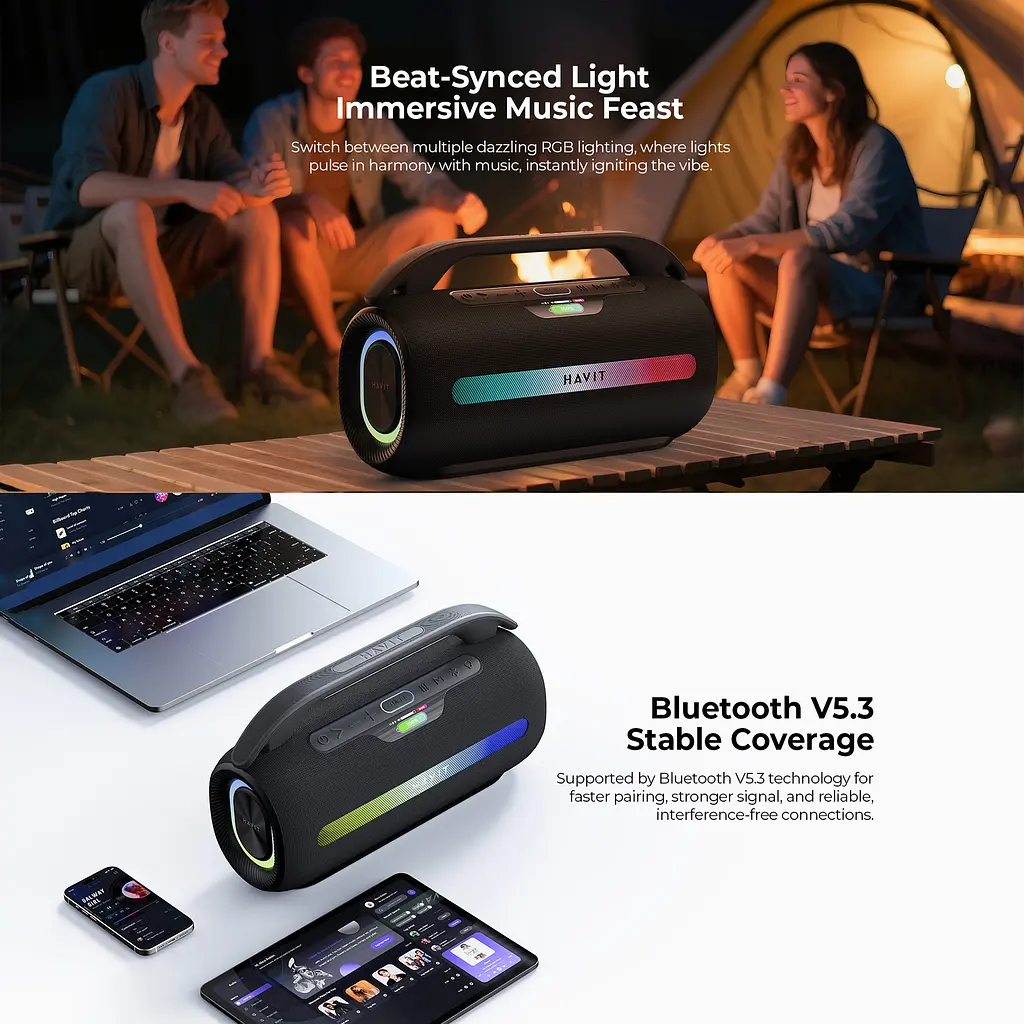 Портативна колонка HAVIT SK920BT IPX6 60W RGB Black HAVIT (29188-000) - фото 11