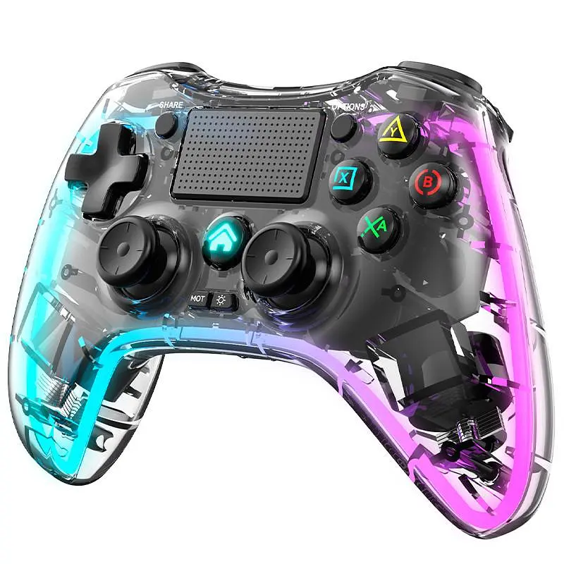 Прозорий Бездротовий Джойстик для PS4 та ПК з RGB підсвічуванням Джойстик Бездротовий Геймпад для ПК Телефону Комп'ютера Bluetooth