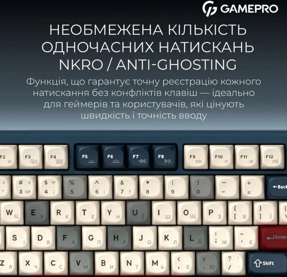 Клавіатура ігрова механічна GamePro MK-266-BL Asgard Yord Keychron Super Red Switch Bluetooth 5.2/2.4 ГГц/USB Blue - фото 15