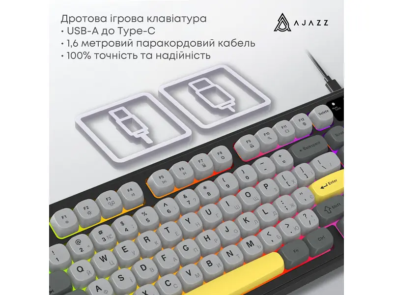 Клавіатура Ajazz AF98 Black USB-C Black Gray Yellow (AF98-BGY) - фото 6