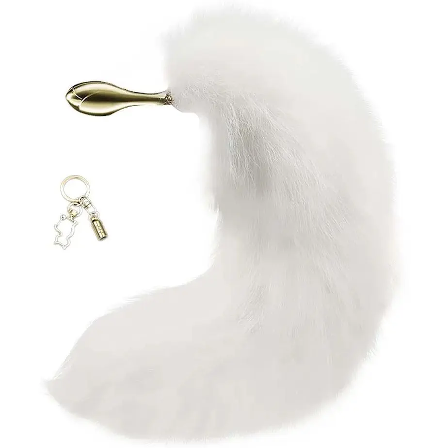 Металева анальна пробка Лисячий хвіст Lockink Sevanda White Fox-Tail Anal Rose-shape Plug - фото 4