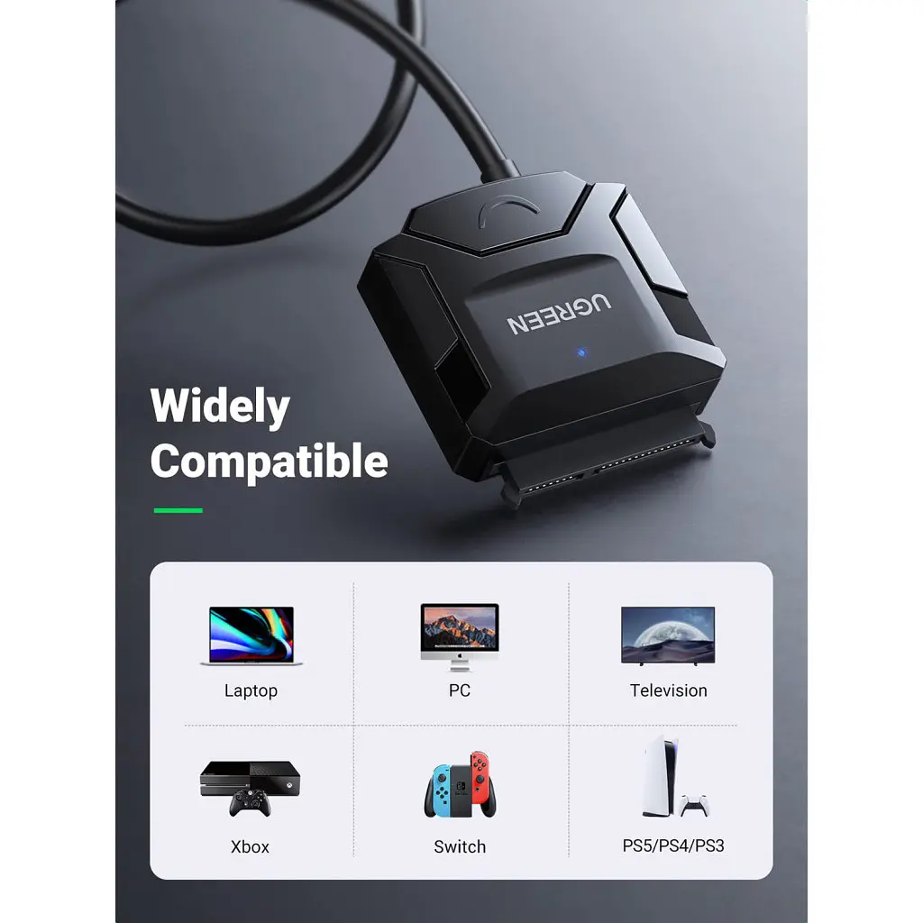 Перехідник USB 3.0 Type-А to SATA III (F) CR108 Ugreen (20611) - фото 7