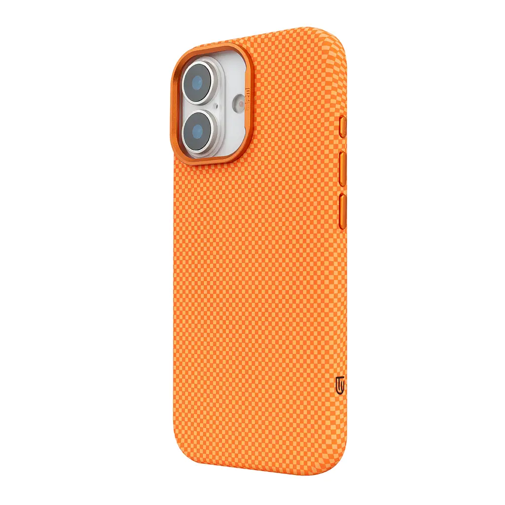 Карбоновый чехол для Apple iPhone 17, LikeCarbon2 MagCase, оранжевый, тонкий защитный чехол-панель из поликарбоната с магнитами N52, MagSafe, противоударный, совместим с беспроводной зарядкой, приподнятые края для защиты камеры - фото 5