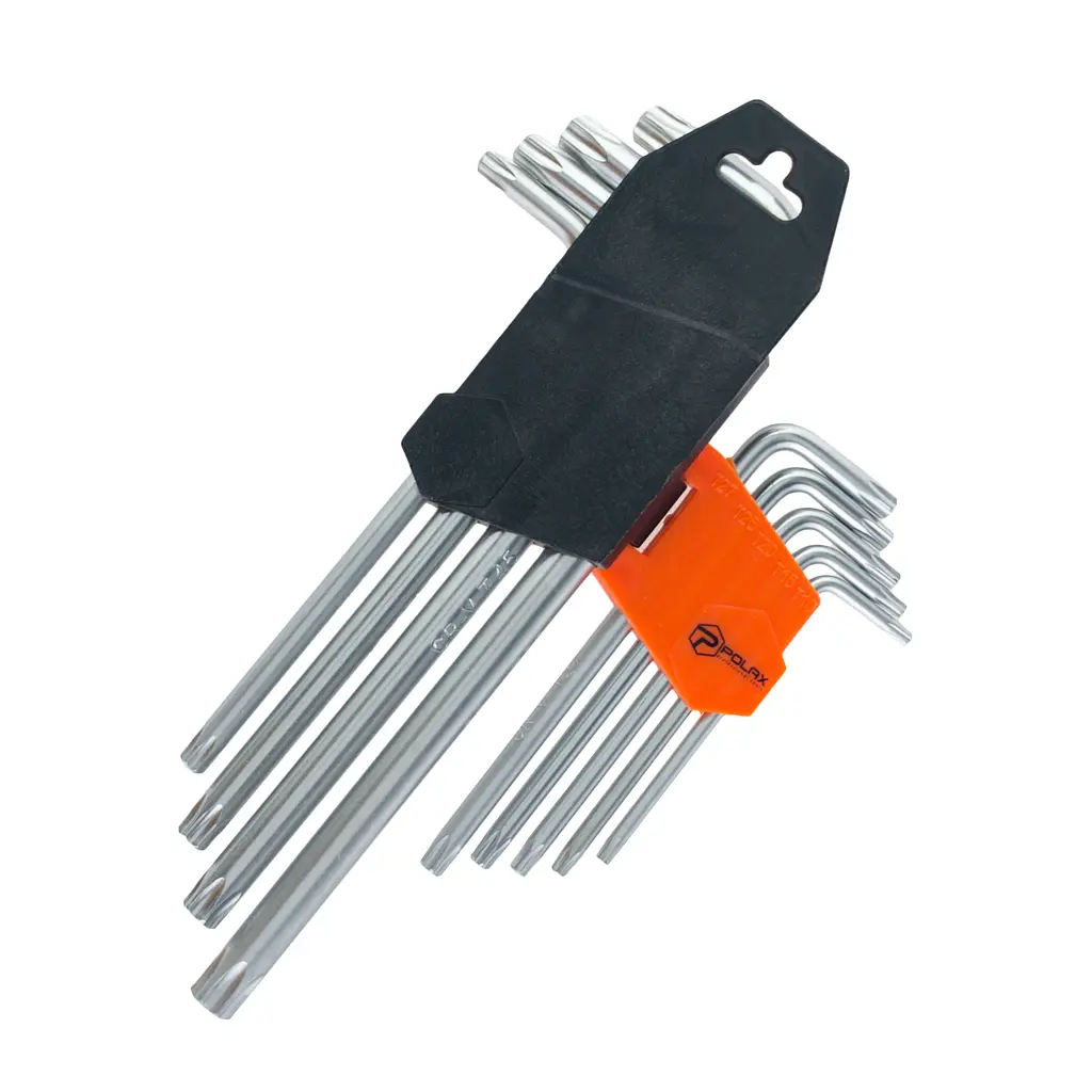 Набор шестигранных TORX ключей Polax Г-образных удлиненных, 9 предметов, Т10-Т50, Cr-V (25-008) - фото 3