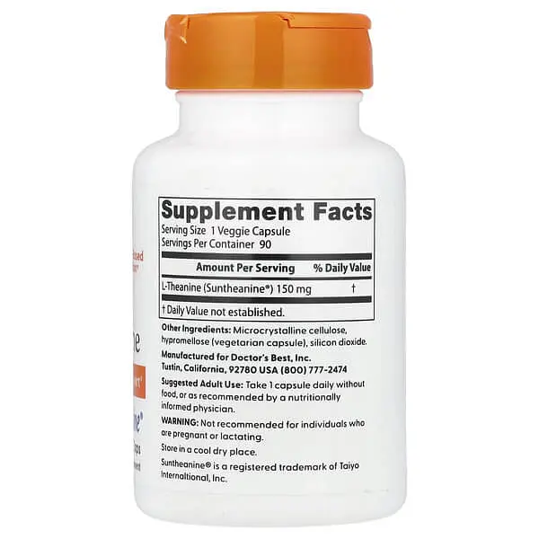 Теанін L-Theanine with Suntheanine 150 mg 90 капсул Doctor's Best vit0004859 - фото 2