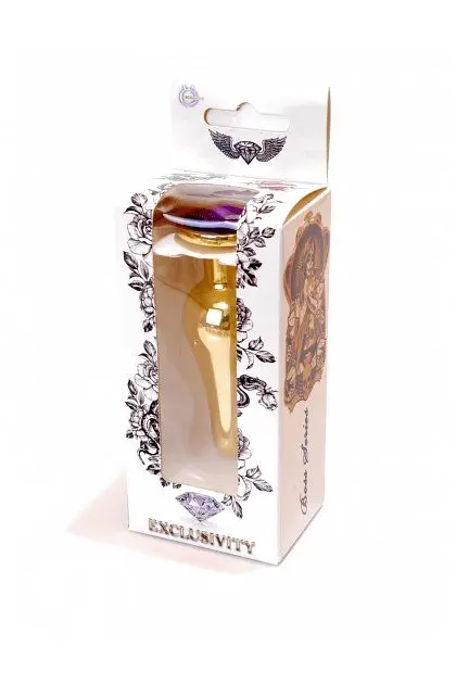 Анальна пробка з кристалом B-Series Jewellery Gold Butt Plug Purple, 9,5х3 см, фіолетовий - фото 9