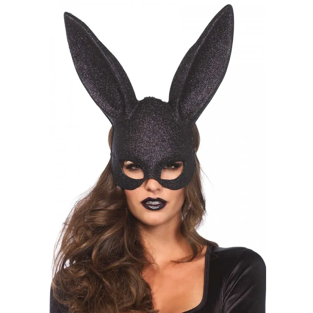 Блискуча маска кролика Leg Avenue - Glitter masquerade rabbit mask, чорний