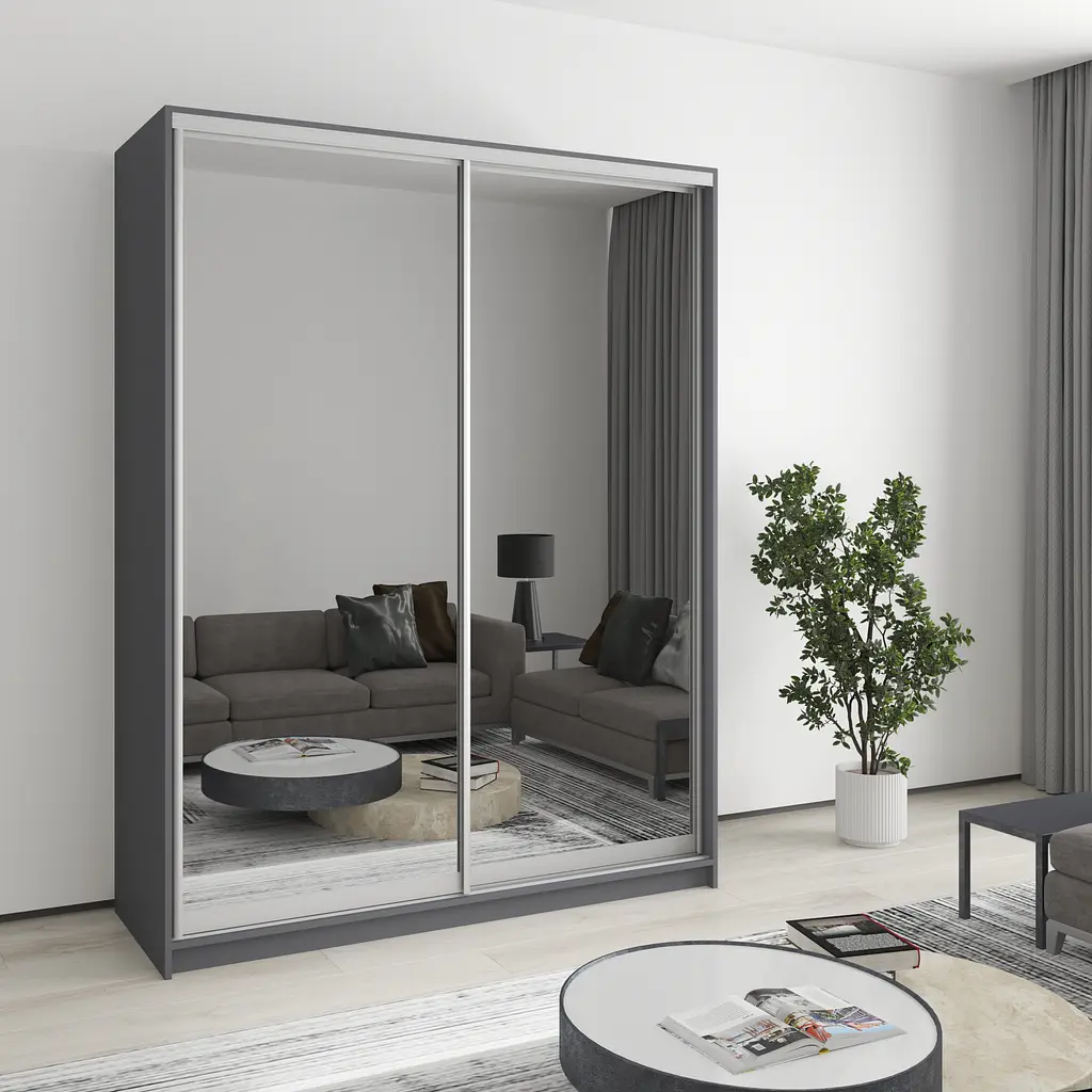 Шафа-купе дводверна MebelStar Комбо AL 2 Дзеркала 160x60x210 см Антрацит (MBS-2799) - фото 1