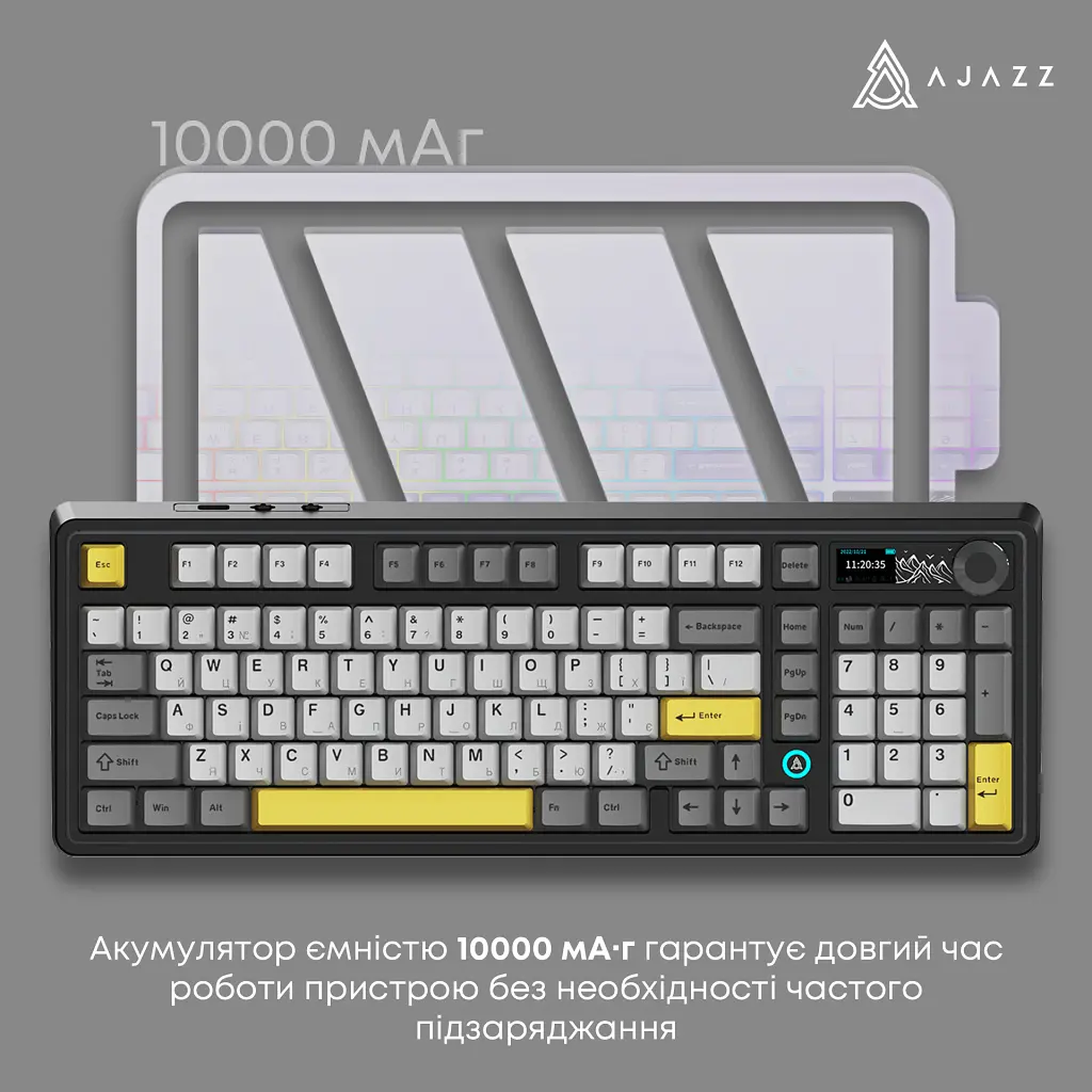 Клавиатура Ajazz AK980 V2 Gift Switch V2 Wireless/Bluetooth/USB UA Black/Grey/Yellow (AK980-V2-G-BGY) - фото 12