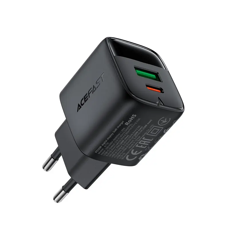 Мережевий зарядний пристрій ACEFAST A116 PD35W GaN charger (USB-A+USB-C) with digital display Чорний - фото 3