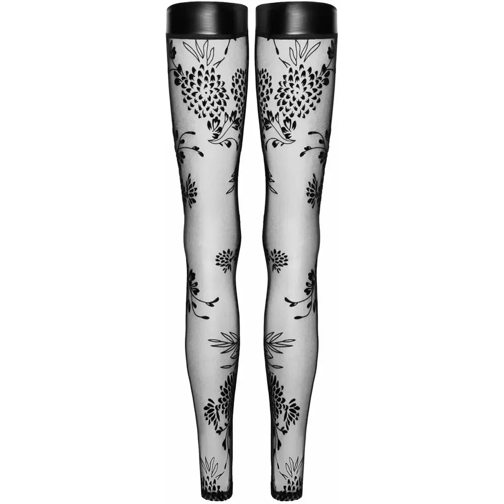 Панчохи Noir Handmade F243 Tulle stockings With patterned fLock embroidery - S - фото 5